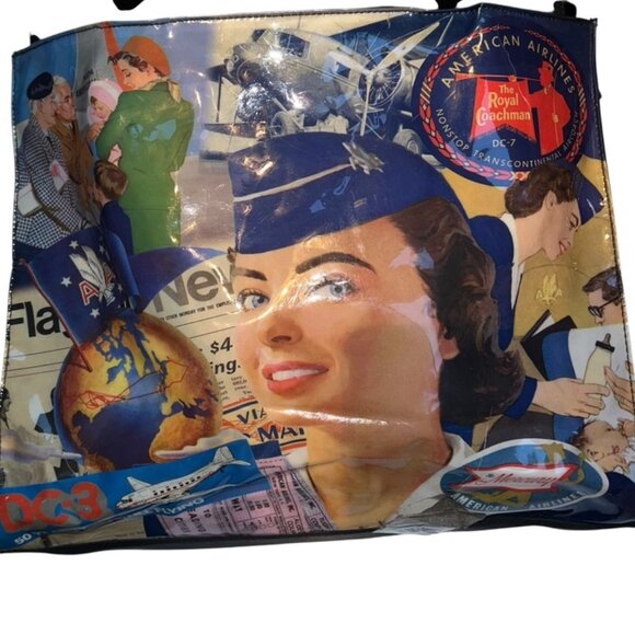Vintage American Airlines Postcard Print 1960s images large tote bag purse - Picture 5 of 10